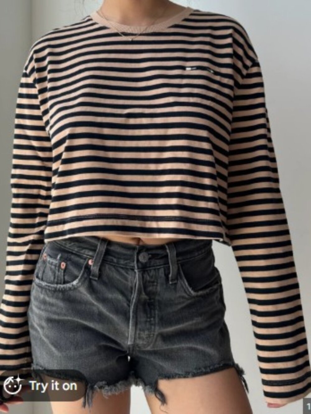 The Upside Long Sleeve 100% cotton Striped Tank Black Crop Top. XXS run big